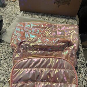 Hiroyuki Iridescent Quilted Makeup Bag, 3pcs Cute Makeup Bag Set, Large Capacity